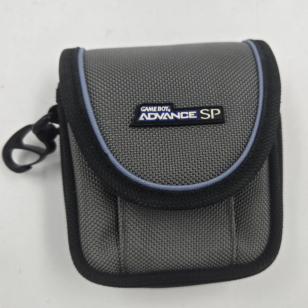 Nintendo Game Boy Advance SP Carrying Case Grey Black Nylon Pouch Belt Clip Logo
